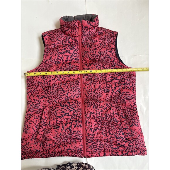 Ladies Lands End Down Puffer Vest Salmon/Navy Floral Size M - Picture 4 of 5